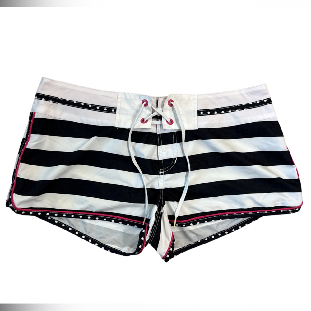 Y2K Aeropostale Black and White Striped Swim Trunks Women’s Large - Picture 1 of 9
